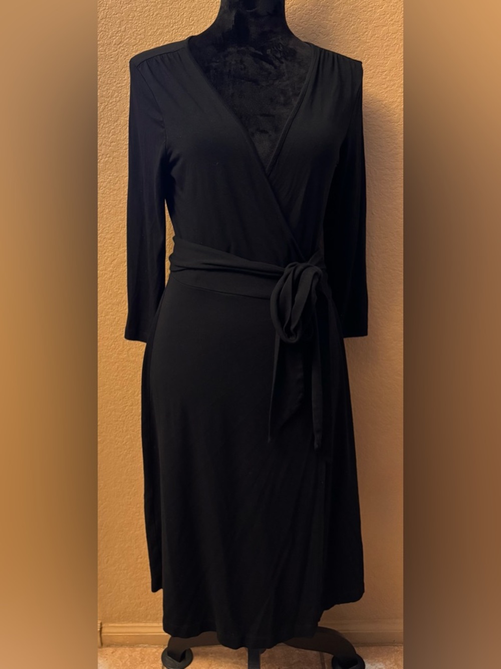 Banana Republic Wrap Dress 3/4 Sleeve Self-Tie Waist Midi Black S - Picture 2 of 4